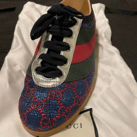 Gucci Flacer Leather Sneakers in blue size 7 - Picture 2 of 13